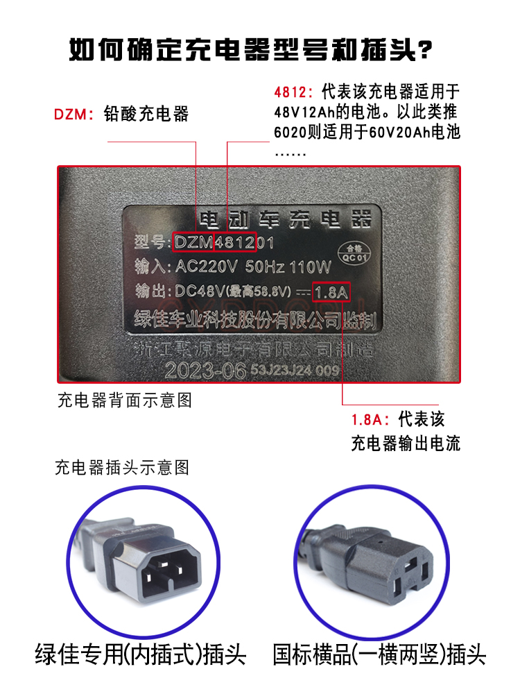 原装绿佳电动V车充电器48WINV12Ah020Ah2V32Ah7220A7三段式智能充 - 图3