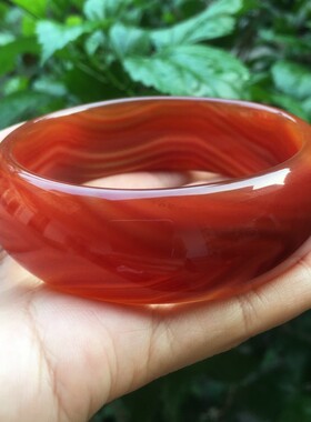天然朱砂红加宽加厚玛瑙手镯复古