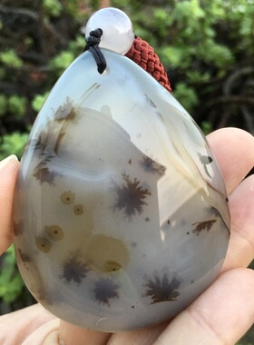 天然海洋玉髓俏色水草水滴大吊坠