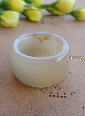 天然无烧黄玛瑙扳指戒指复古宽厚