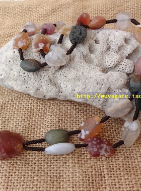 天然戈壁玛瑙多彩项链毛衣链原矿