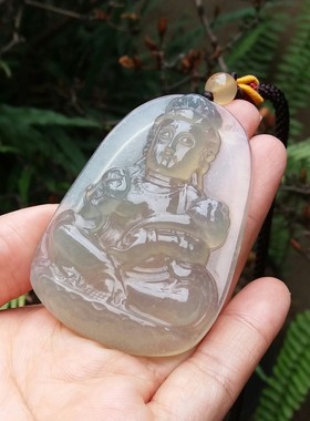 天然无烧雪花冰飘绿玉髓观意挂件