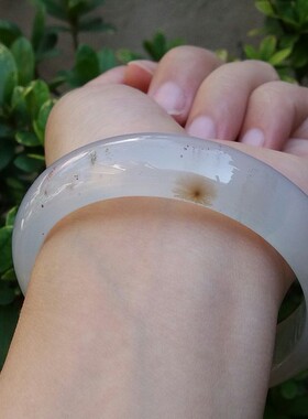 天然加厚水草玛瑙手镯复古正圈环