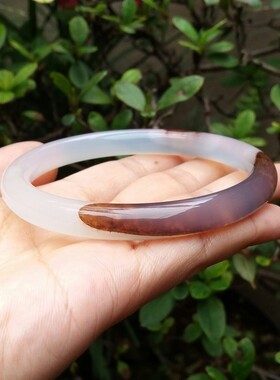 天然玉髓圆条手镯俏色玛瑙镯子女