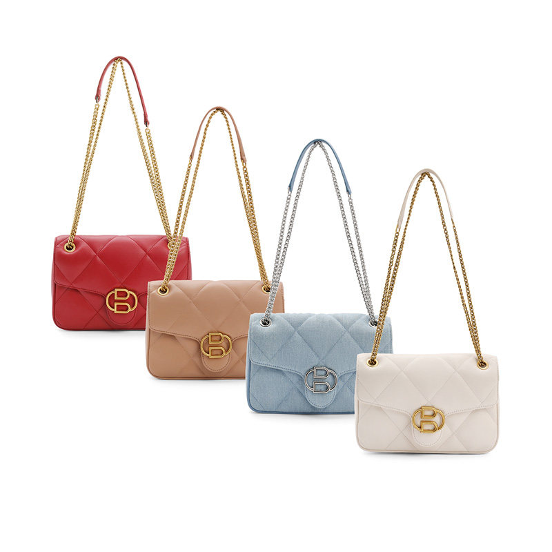 百丽链条女商场同款复古菱格斜挎包 BELLE百丽箱包女士包袋