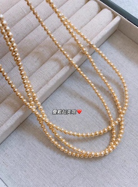 白百合同款925银baby珠南洋金珠锁骨链超细珍珠项链金珍珠项链女