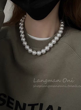 925银澳白项链珍珠锁骨链冷光澳白珍珠项链大龙珠16mm绸缎光泽