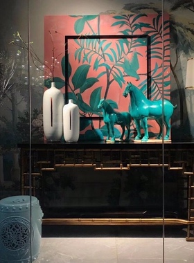 陶瓷新古典客厅马做旧陶器摆件