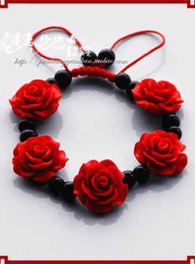 正品朱砂民族风中国玫瑰花漆雕