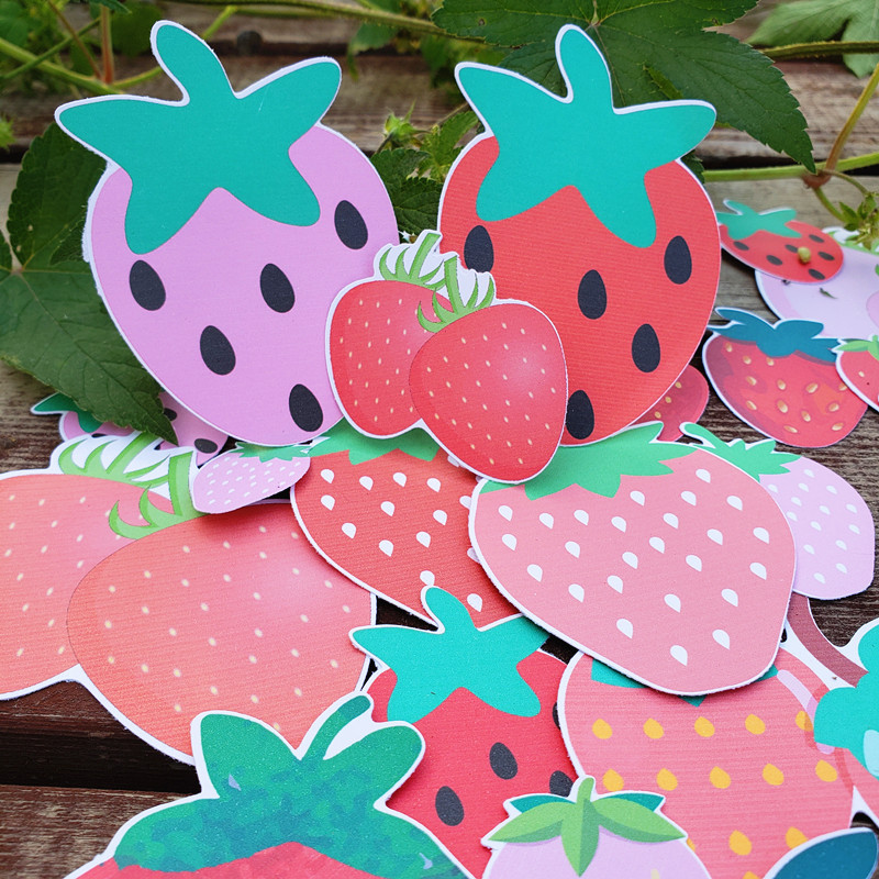 34片 草莓贴纸 纸质平面草莓贴画 水果贴纸 strawberry sticker - 图0