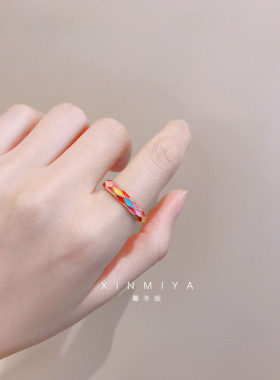 馨米娅个性网红彩色滴釉戒指女