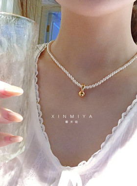 正品施家珍珠项链女时尚百搭爱心吊坠颈链高级感轻奢锁骨链配饰品