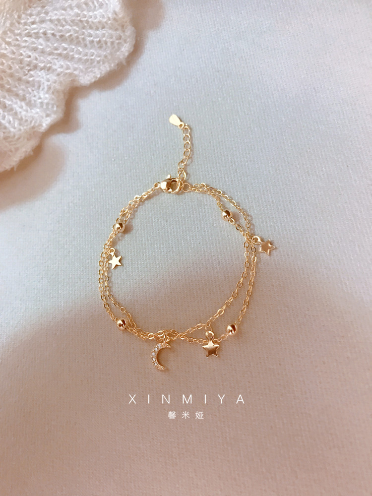 Xmy双层星星月亮手链女生ins小众设计简约冷淡风轻奢闺蜜手饰品