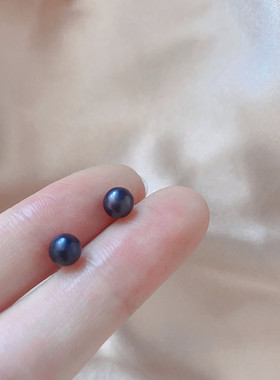 925纯银天然黑色珍珠女小巧耳钉