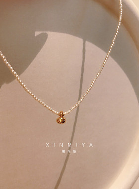 施家极细珍珠小米珠金豆豆爱心吊坠项链女气质高端轻奢锁骨链颈链