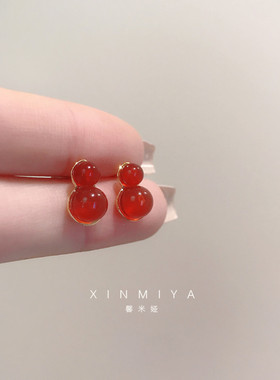 馨米娅新年红色玛瑙葫芦耳钉