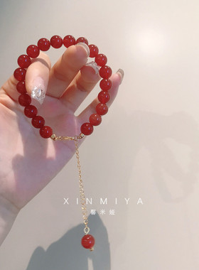 馨米娅天然红玛瑙设计感简约手链