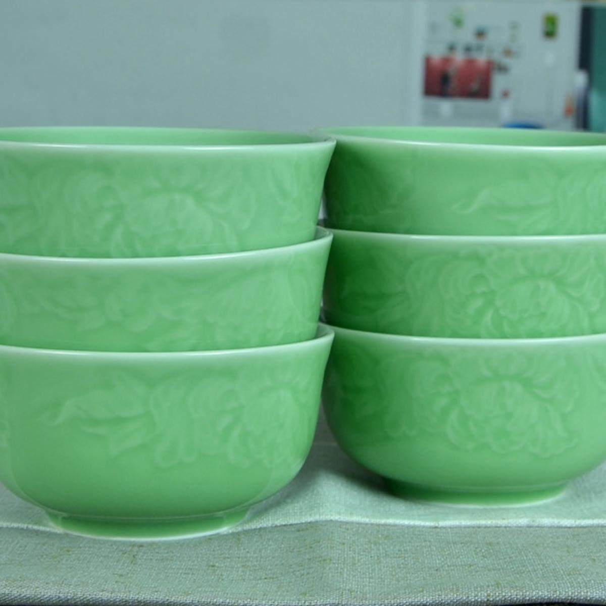 龙泉青瓷大码饭碗粥碗中式陶瓷家用5英寸米饭碗6个装餐具瓷器套装,淘宝优惠券,粉丝福利购,淘宝优惠卷