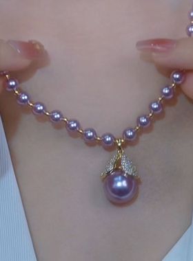 思慕琦水钻仿珍珠圆珠链女叶子