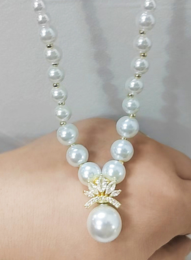 思慕琦铜仿珍珠圆珠链女皇冠项链