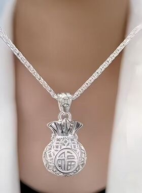 轻奢复古国风立体金钱福袋锁骨链