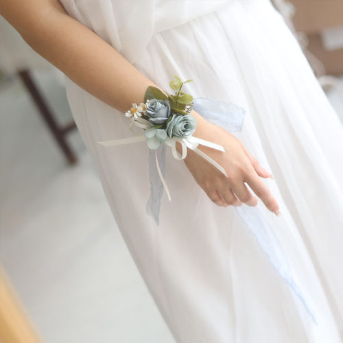 伴娘婚礼仿真花布艺新娘花童丝带手环高级感手腕花小众 - 图0