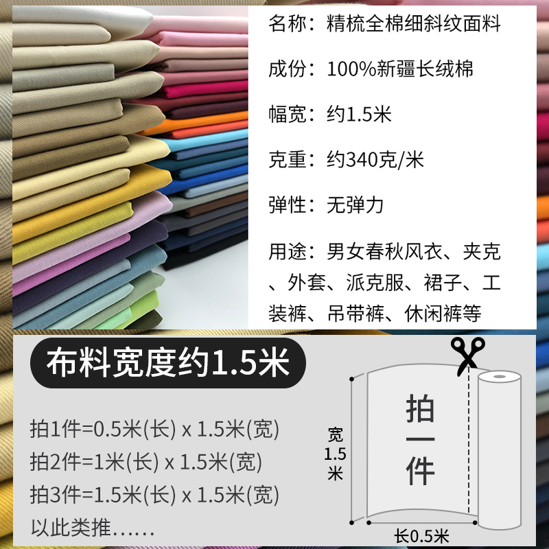 纯棉风衣面料精梳细斜纹纱卡春秋夹克外套工装裤半身裙休闲裤布料-图1