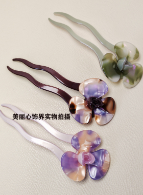 发梳现货山茶花朵古风日韩U型