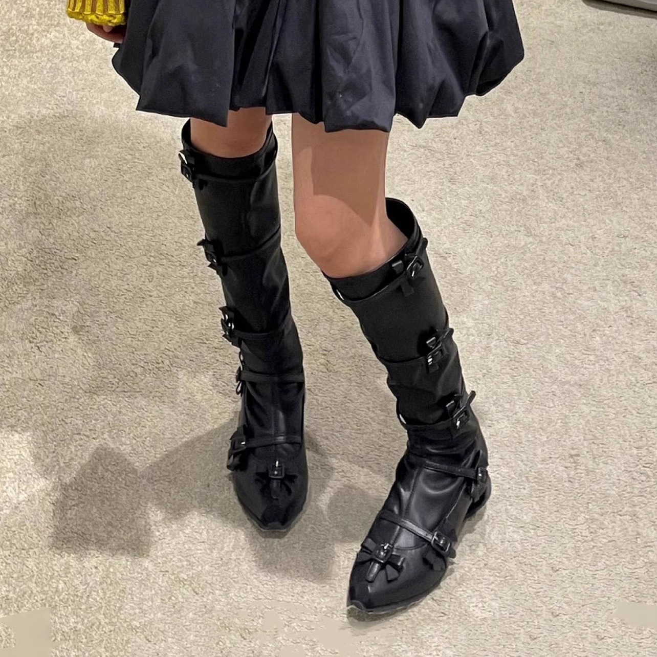 Lolita蝴蝶结绑带长筒靴2025秋冬新款小众日系尖头显瘦高筒骑士靴 - 图0