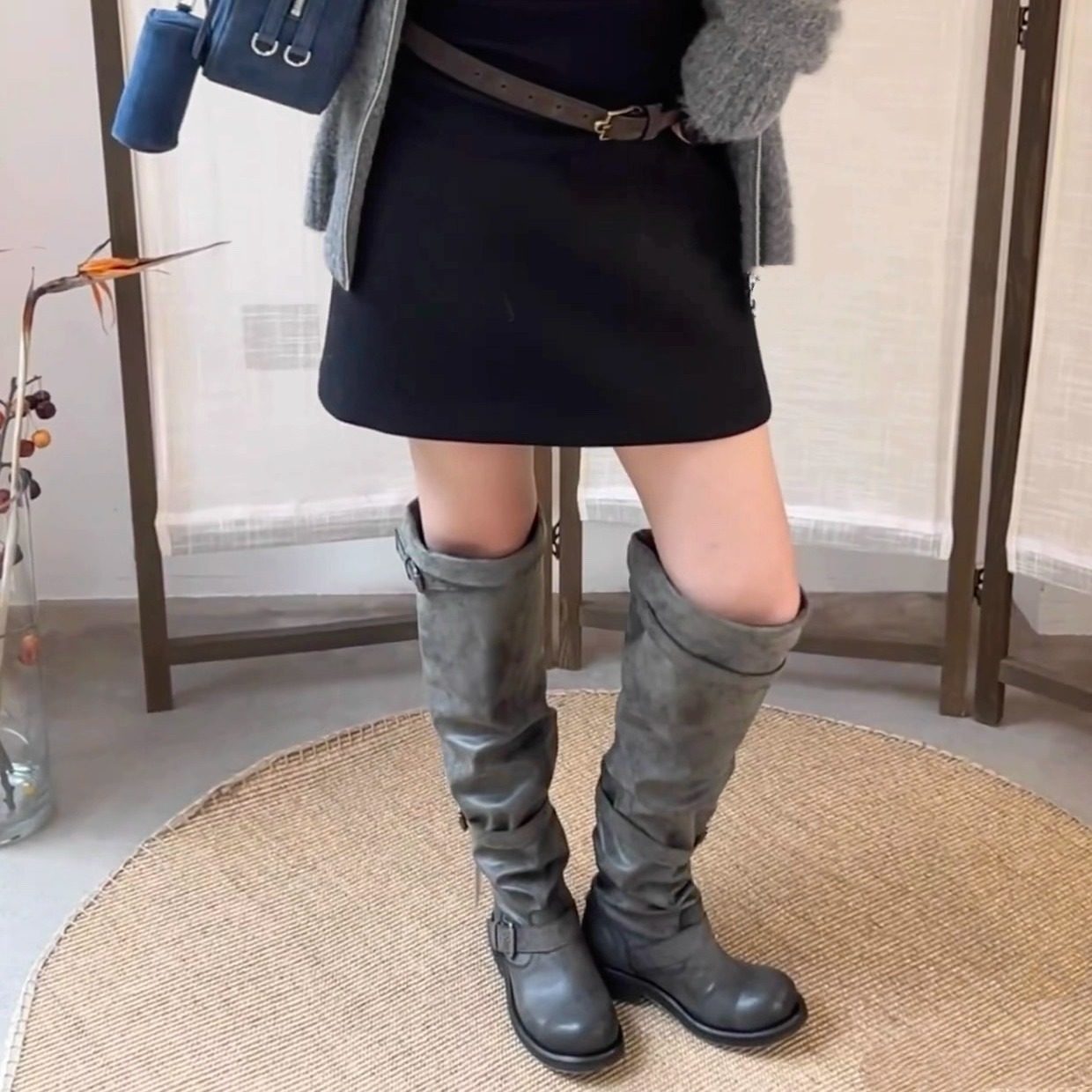 小众设计大筒围过膝长靴女2025秋冬新款褶皱堆堆靴圆头高筒骑士靴,淘宝优惠券,粉丝福利购,淘宝优惠卷