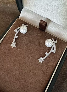 DIY珍珠配件925银工艺铜镀金星星款新品耳环耳钉耳饰半成品托配饰