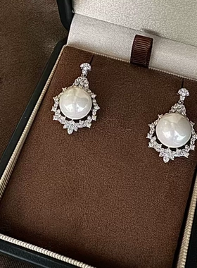 DIY珍珠配件18K包金铜镀金豪镶款新品耳环耳钉耳饰半成品耳针空托