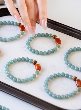 《蓝锦》天然蓝水翡翠手串女款高级感串珠南红沉香手链玉石新中式