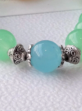 蓝心天然浅绿色玉髓水晶手链包邮