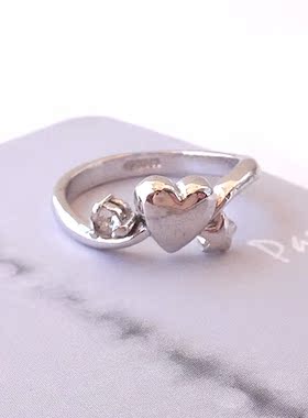 【心缘指环】镀18K白金 女款 心形星星戒指 镶嵌瑞士钻 指环