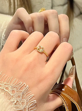 18K金小方糖黄钻镶钻开口戒指