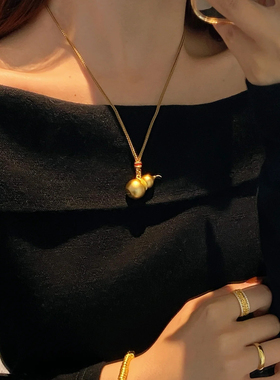 古法黄金色葫芦吊坠女挂坠项链