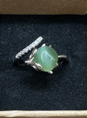 碧玉猫眼戒指925银镶嵌