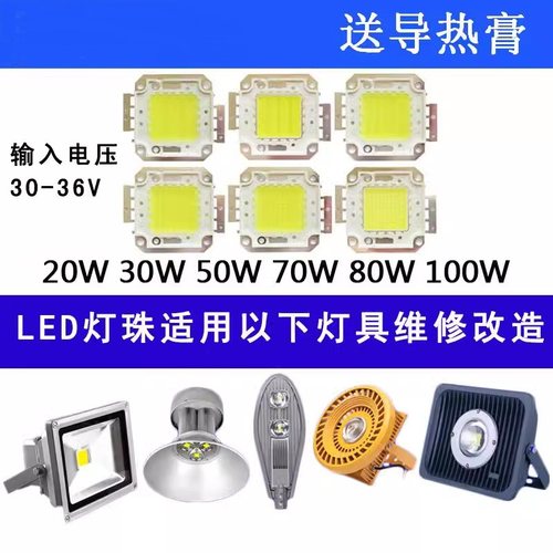 LED灯珠30W50W100W投光射灯户外路灯芯片光源220V电源驱动整流器-图0