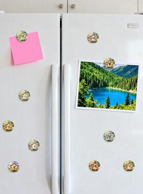 鲜花花环小狗玻璃冰箱贴多品种萌犬圆形磁吸贴家居装饰文创小礼品