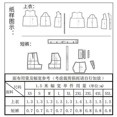 沪小鹿纸样 新中式国风高级上衣短裤两件套装裁剪纸样 XWZ039 - 图2