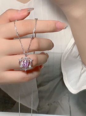 海洋之心粉钻爱心项链女轻奢小众设计感新款爆甜美吊坠锁骨链送人