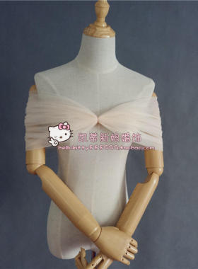 伴娘礼服抹胸网纱绑带香槟色披肩