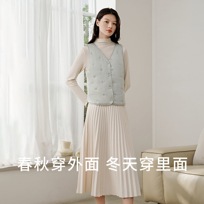 金三塔100%桑蚕丝填充保暖长袖棉袄女保暖背心马甲秋冬丝绵外套 - 图1