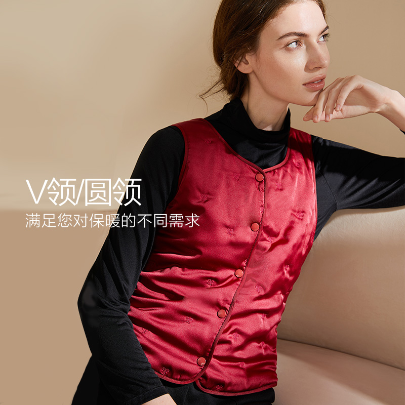 金三塔秋冬新品真丝填充保暖棉背心蚕丝马甲女轻薄无痕保暖上衣女