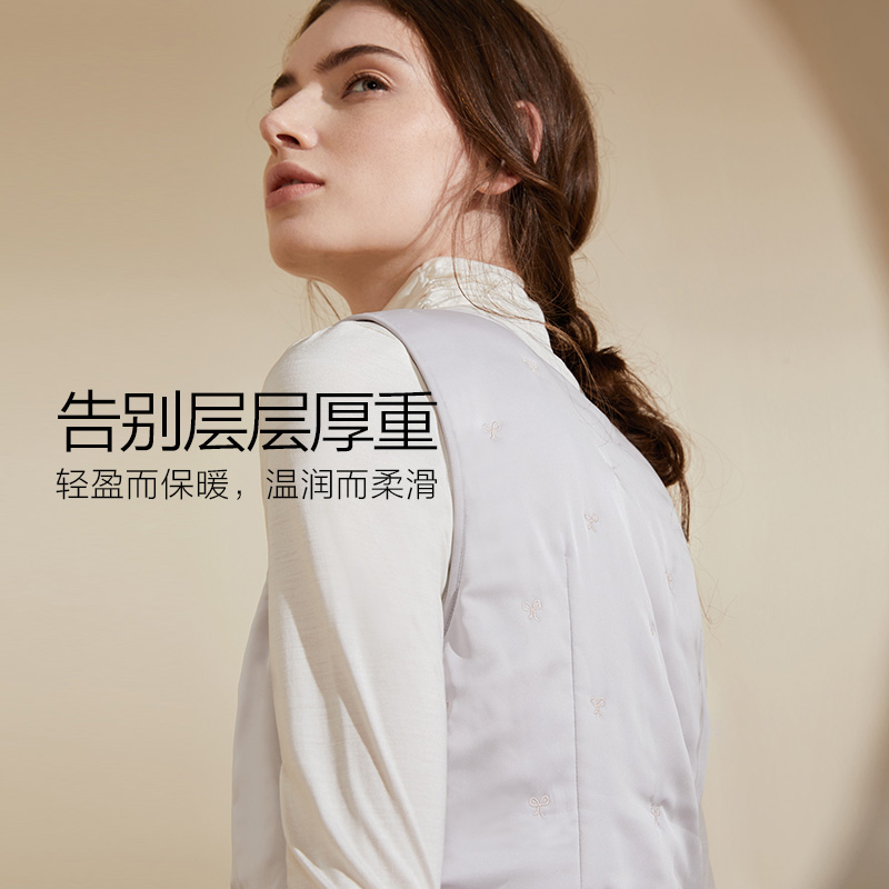 金三塔秋冬新品真丝填充保暖棉背心蚕丝马甲女轻薄无痕保暖上衣女