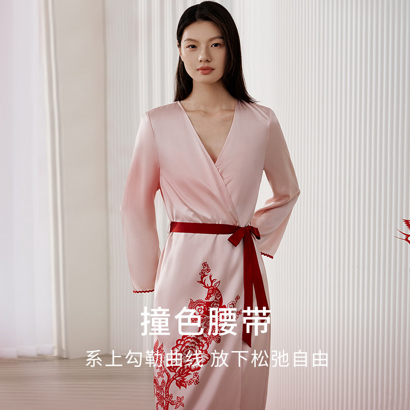 【非遗剪纸】金三塔重磅真丝睡袍女100%桑蚕丝宽松舒适印花睡衣,淘宝优惠券,粉丝福利购,淘宝优惠卷