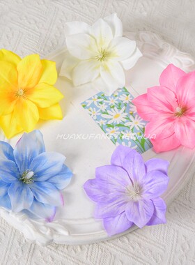 仿真花铁线莲花头3D发夹头饰簪花DIY材料包花墙花艺布置配件假花