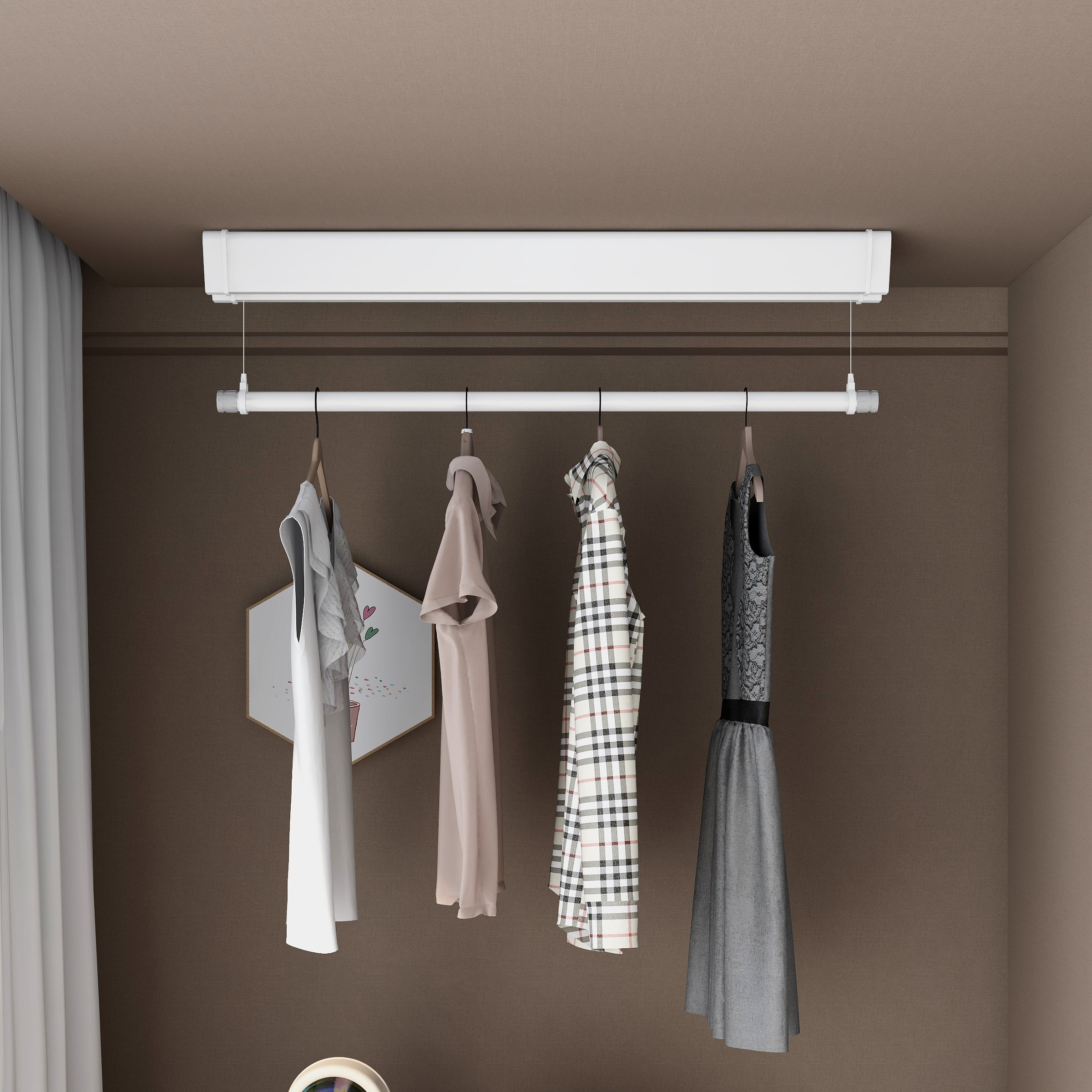 单杆电动晾衣架隐藏嵌入式小户型窗帘盒自动升降晾衣机隐形侧东龙,淘宝优惠券,粉丝福利购,淘宝优惠卷