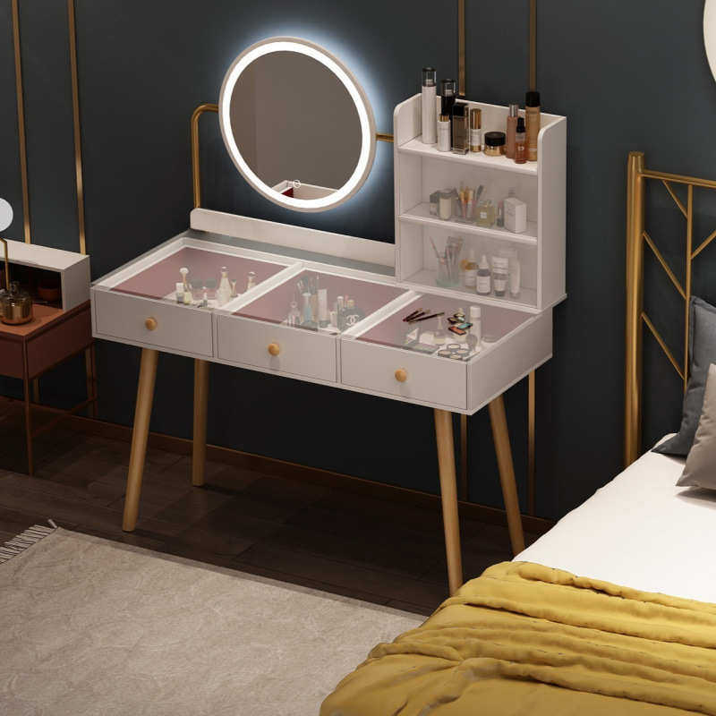 梳妆台卧室 收纳柜一体化妆台网红ins风带灯现代简约小型,淘宝优惠券,粉丝福利购,淘宝优惠卷